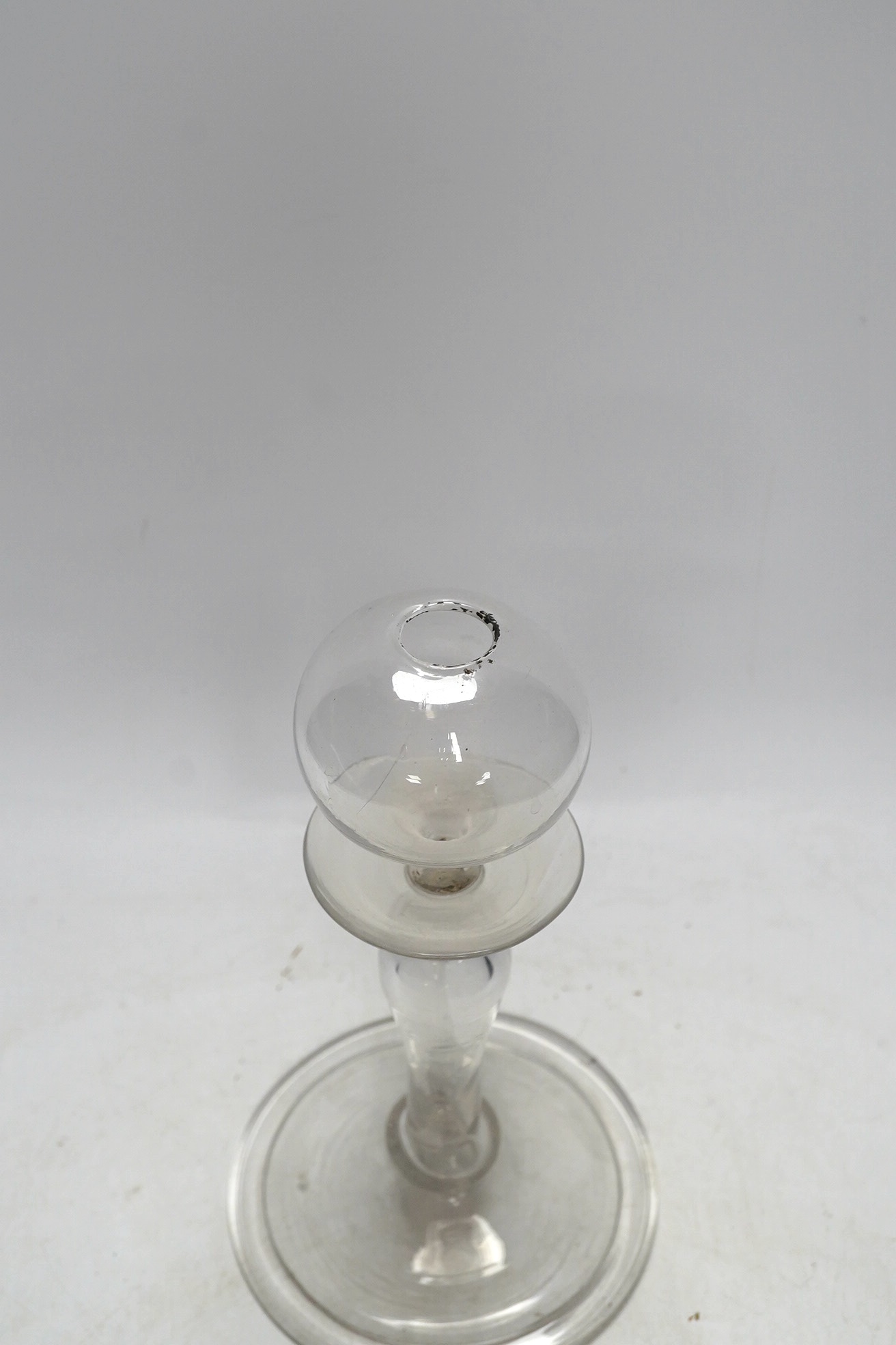 An 18th century glass lacemaker's lamp, 20cm. Condition - good